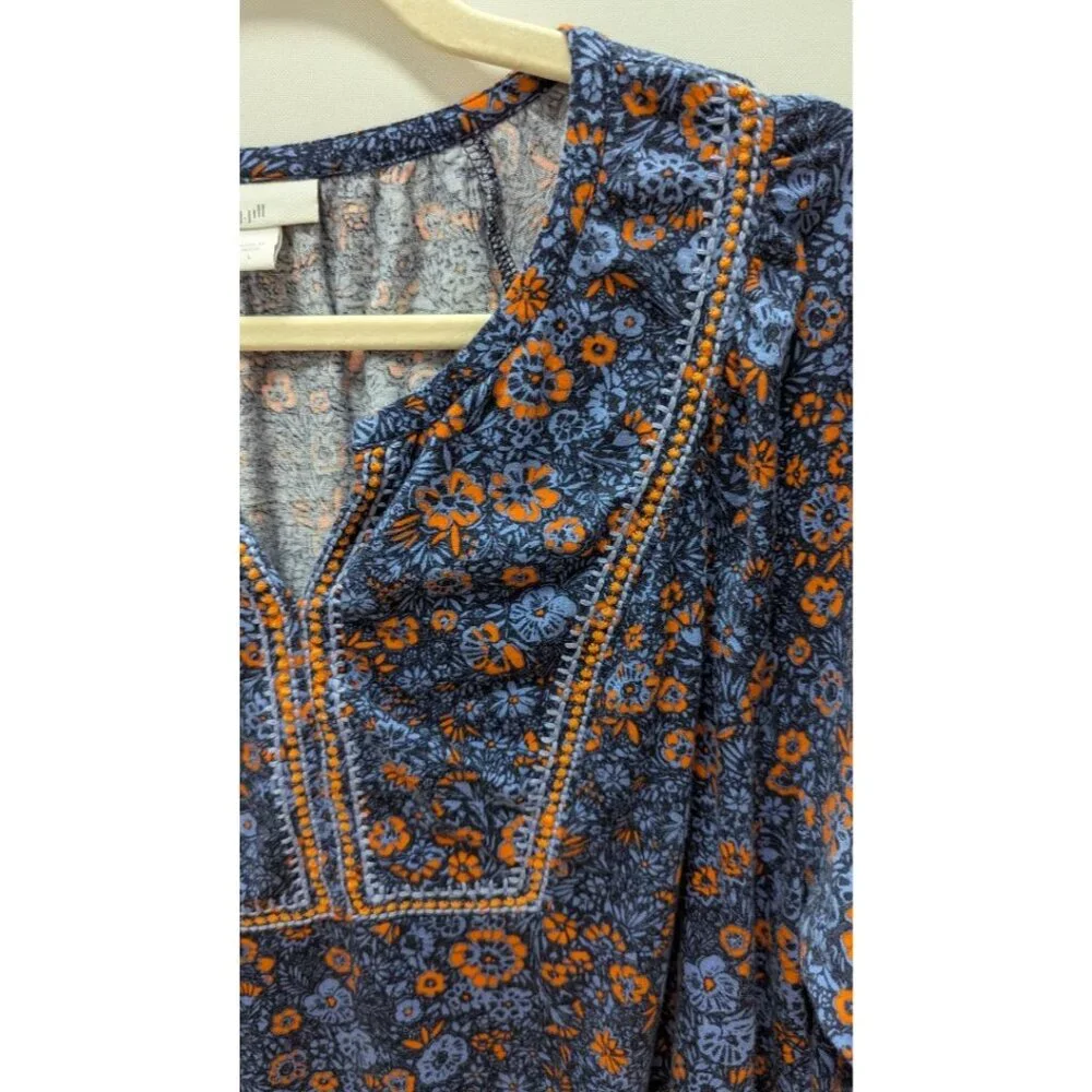 J.Jill Navy/Orange Floral Embroidered Long-Sleeve Tee - Picture 3 of 4